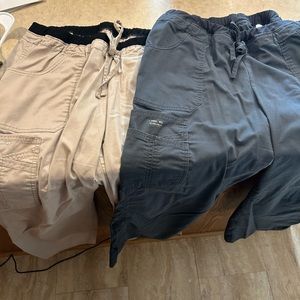 2 pairs of Cherokee scrub pants- grey and beige.